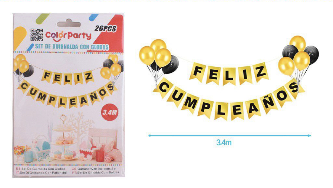 Guirnalda Feliz Cumpleaños Con Globos 26PCS